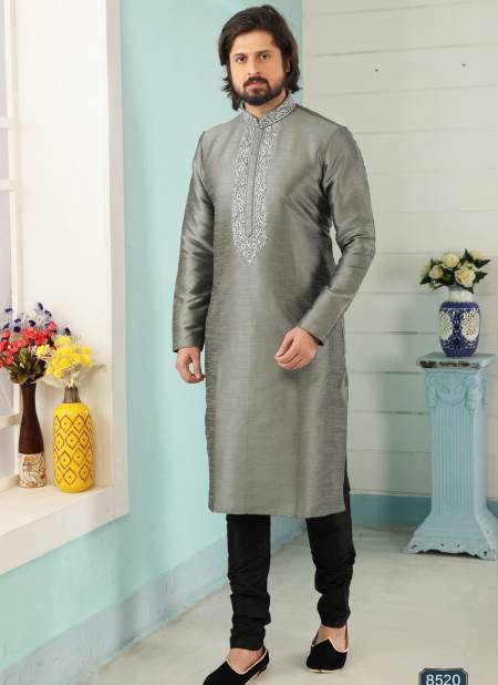 Gray Latest Designer Party And Function Wear Traditional Art Banarasi Silk Kurta Churidar Pajama Redymade Collection 1036-8520
